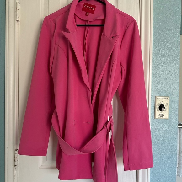 Guess Hot Pink Belted Double Breasted Trench Coat size XL - Picture 1 of 6